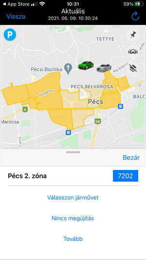 Parkolás előkészítő panel iOS Parkolás előkészítő panel iOS