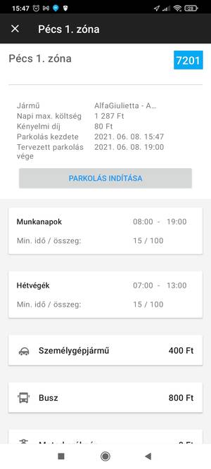 Parkolás részletei Parkolás részletei